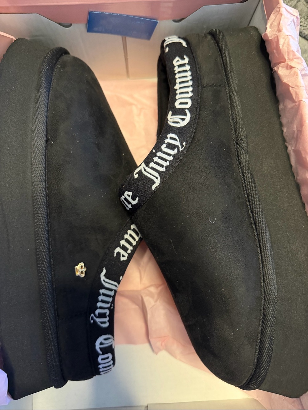 Juicy Couture Black Platform Slip-On Mules with Branded Elastic Heel